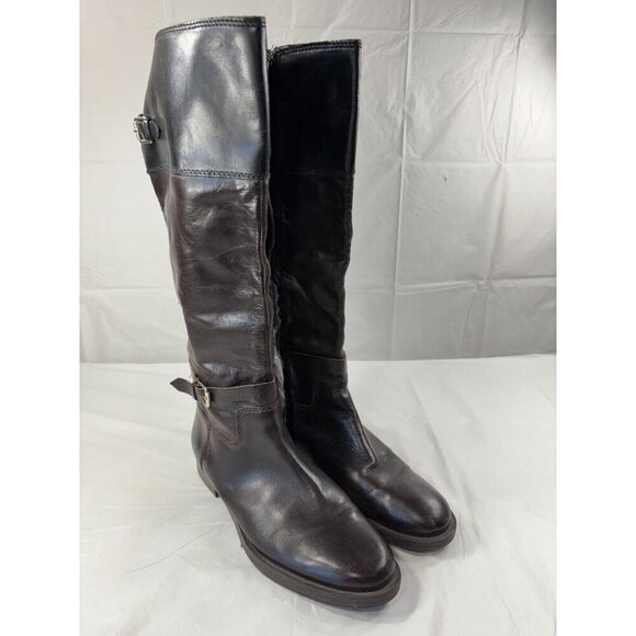 Enzo Angiolini Eaeero Tall Dark Brown Leather Riding Boots Size 9 - Picture 1 of 10